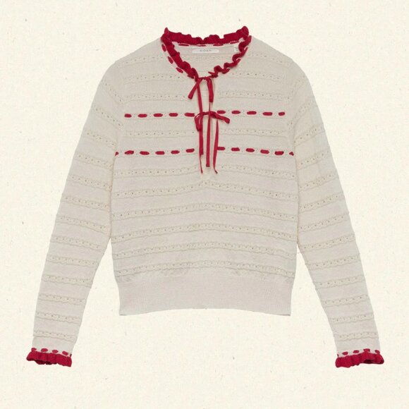 Doen Cream and Red Crew Neck Sweater - Picture 2 of 3